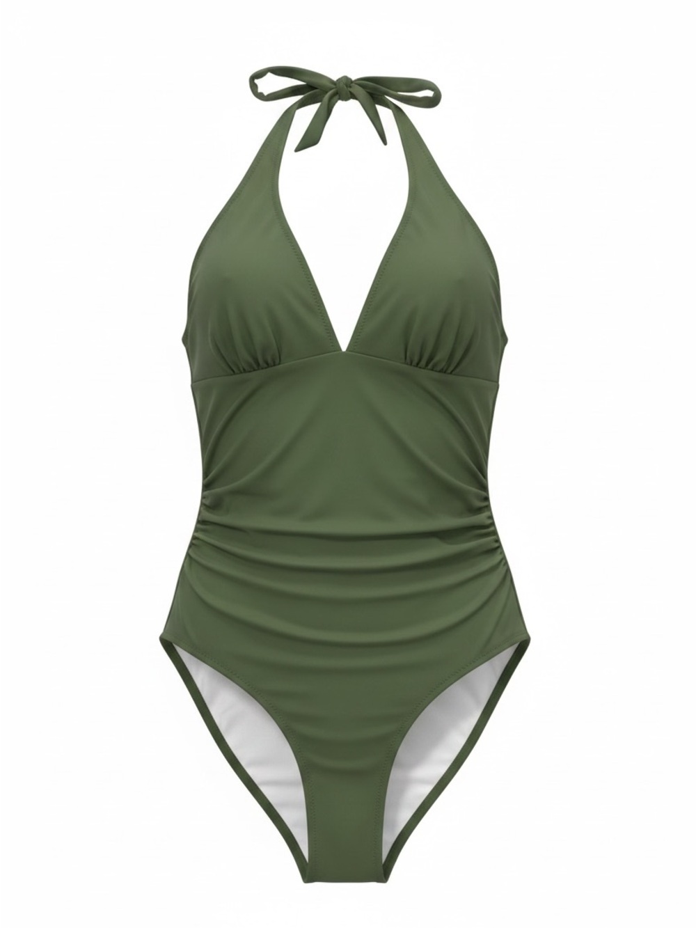 Olive Halter One-Piece Swimsuit No Brand No Size but probably Med or Large